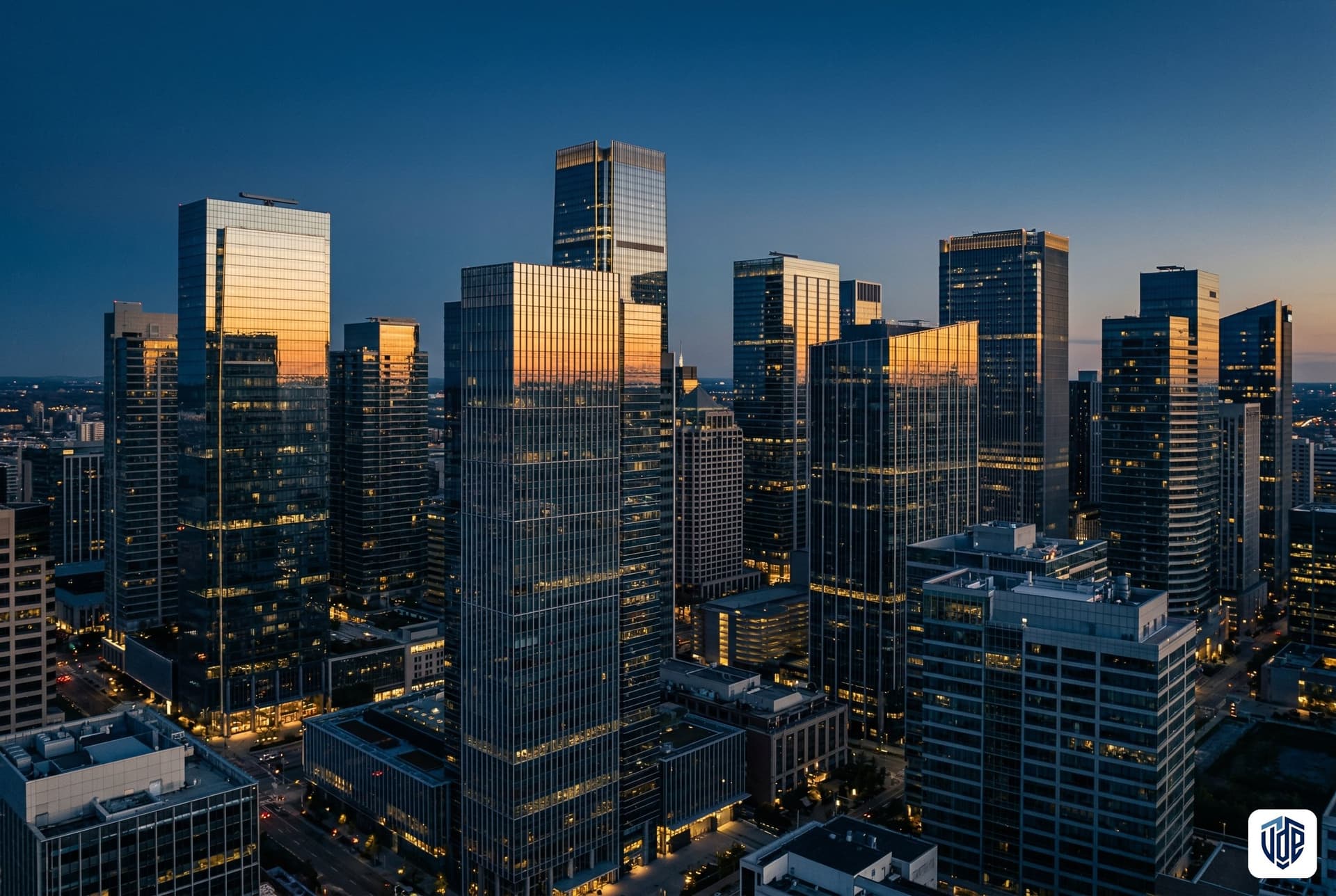 Commercial skyline at dusk